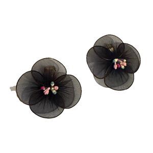 Vintage stiff organza flower wired stamen Center Clip On Earrings Grannycore